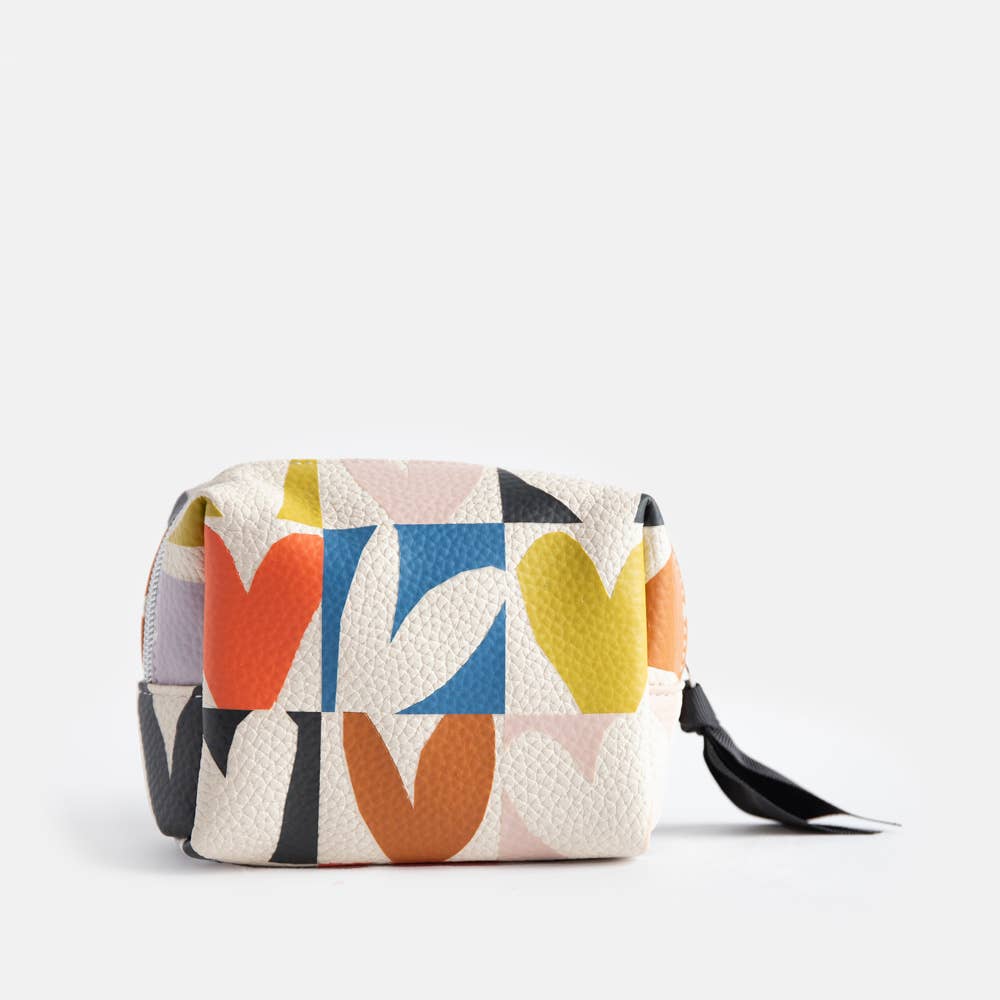 Multi Checkmate Heart Mini Cube Cosmetic Bag