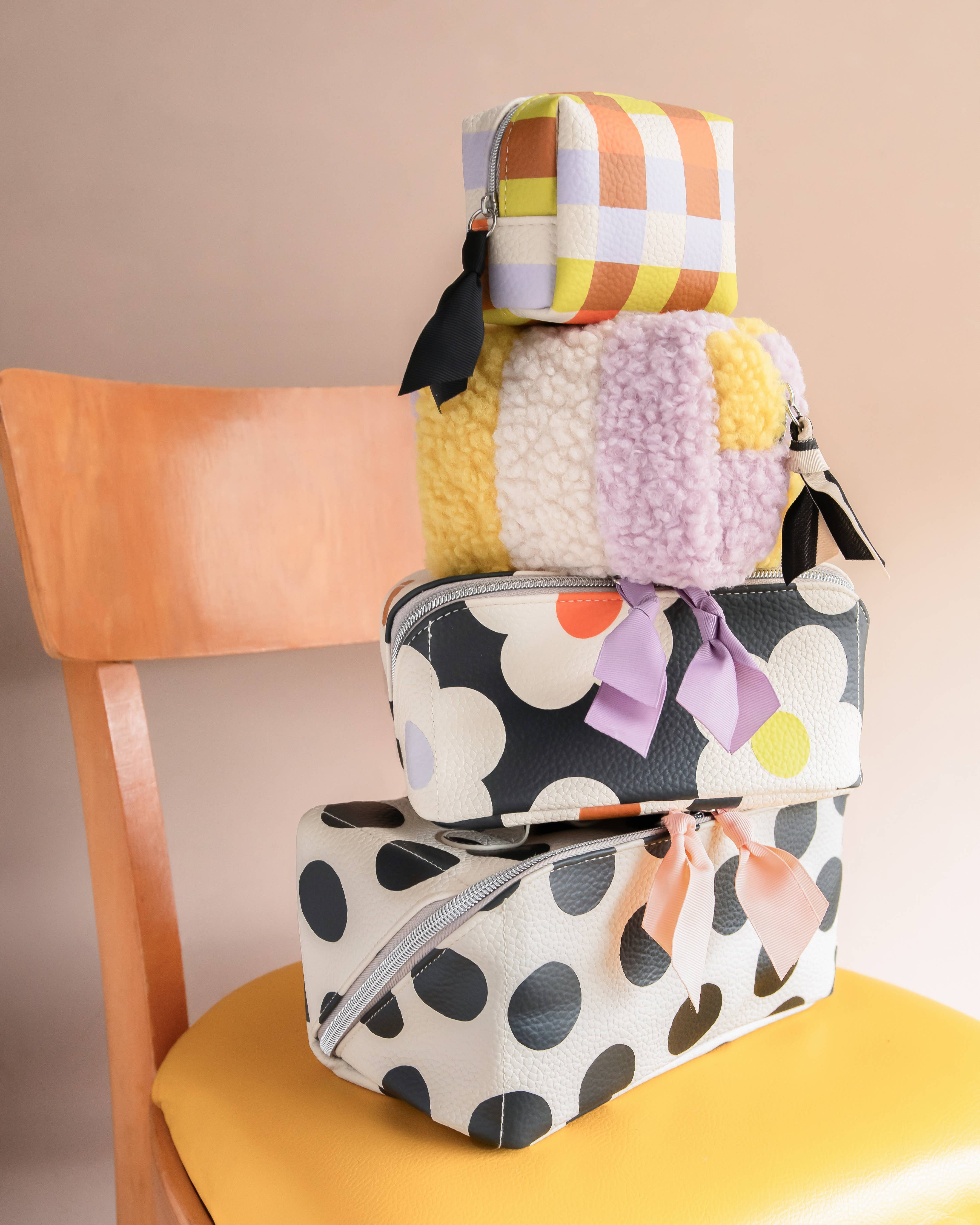 Multi Stripe Borg Mini Cube Cosmetic Bag
