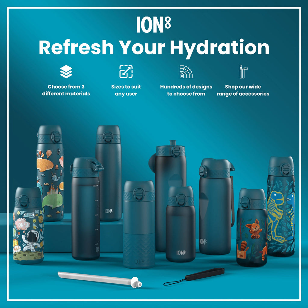 Leak Proof Slim Water Bottle, Stainless Steel, Whales, 600ml (20oz)